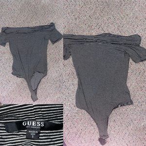 Guess Striped Carmen Neckline Bodysuit Size small